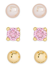 Load image into Gallery viewer, Freshwater Pearl & CZ Stud Set In 18K Gold Over Sterling Silver