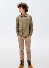 Load image into Gallery viewer, Light Olive Plaid Lightweight Cord Button Up
