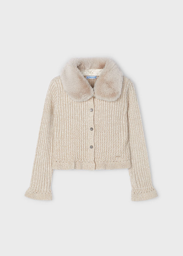 Knitted Cardigan With Faux-Fur Collar