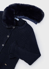 Load image into Gallery viewer, Dressy Navy Cardigan With Faux - Fur Removable Collar
