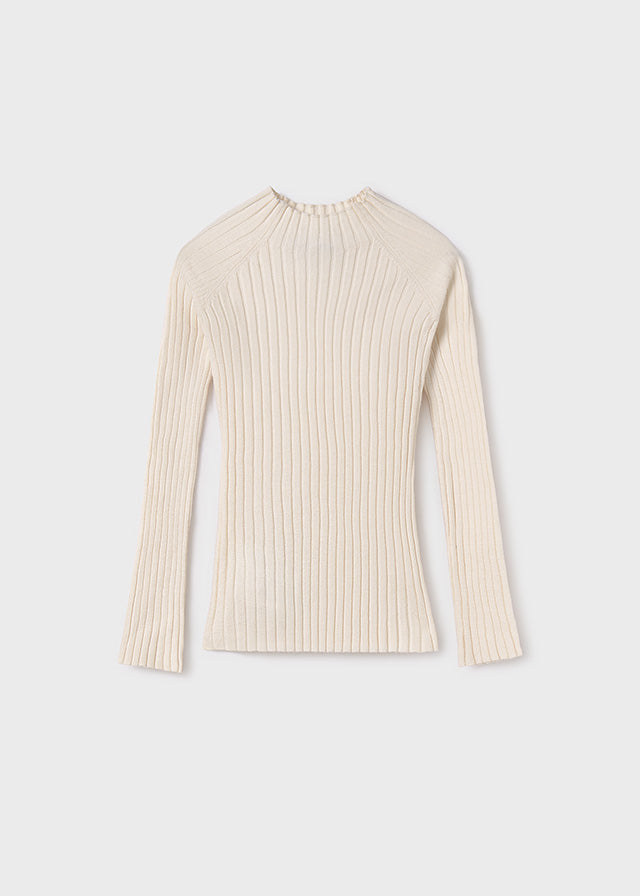 Cream Mock Neck Ribbed Sweater