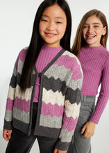 Load image into Gallery viewer, Beautiful Gray/Plum/Cream Multi-Stripe Knit Cardigan
