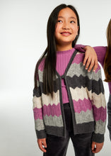 Load image into Gallery viewer, Beautiful Gray/Plum/Cream Multi-Stripe Knit Cardigan
