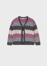 Load image into Gallery viewer, Beautiful Gray/Plum/Cream Multi-Stripe Knit Cardigan
