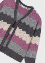 Load image into Gallery viewer, Beautiful Gray/Plum/Cream Multi-Stripe Knit Cardigan
