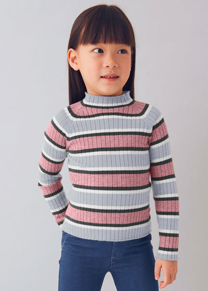 Heather Silver-Blush Striped Mock Neck Knit Sweater