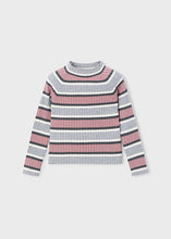 Load image into Gallery viewer, Heather Silver-Blush Striped Mock Neck Knit Sweater
