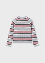 Load image into Gallery viewer, Heather Silver-Blush Striped Mock Neck Knit Sweater
