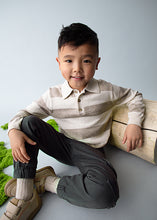 Load image into Gallery viewer, Cream/Toffee Striped Knit Polo Shirt
