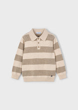 Load image into Gallery viewer, Cream/Toffee Striped Knit Polo Shirt
