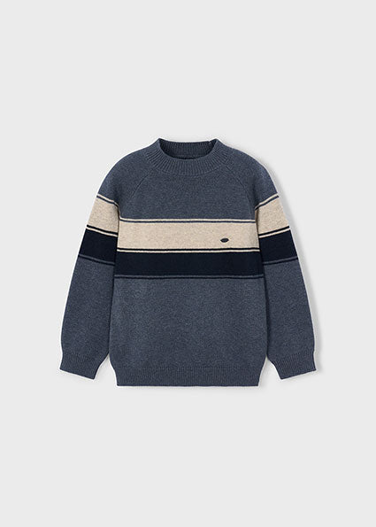 Boy's Striped Sweater In Steel/Cream/Navy