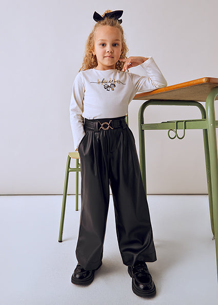 Black Leatherette Belted Pant