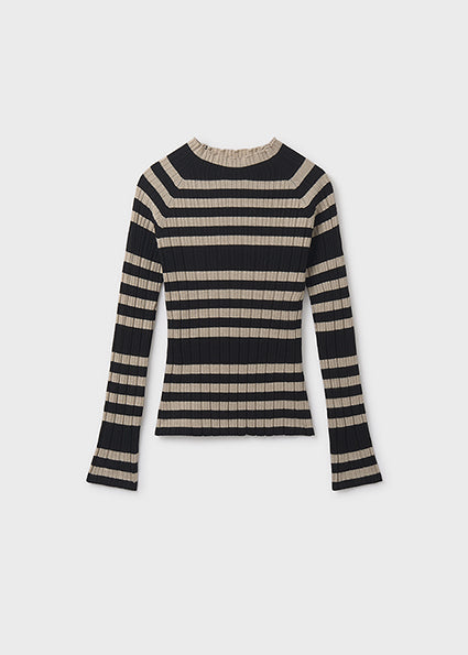 Black Sesame Rib Knit Mock Neck Sweater