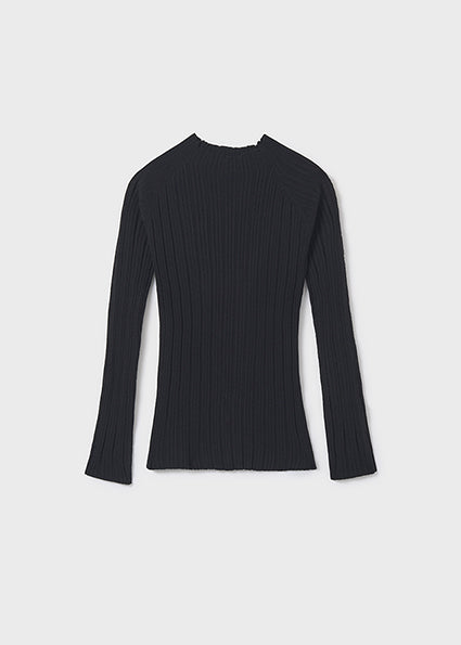 Black Rib Knit Mock Neck Sweater