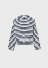 Load image into Gallery viewer, Blue/Grey/White Stripped Mock Neck Sweater
