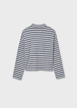 Load image into Gallery viewer, Blue/Grey/White Stripped Mock Neck Sweater
