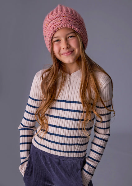 Heather Tapioca Knit Polo Sweater