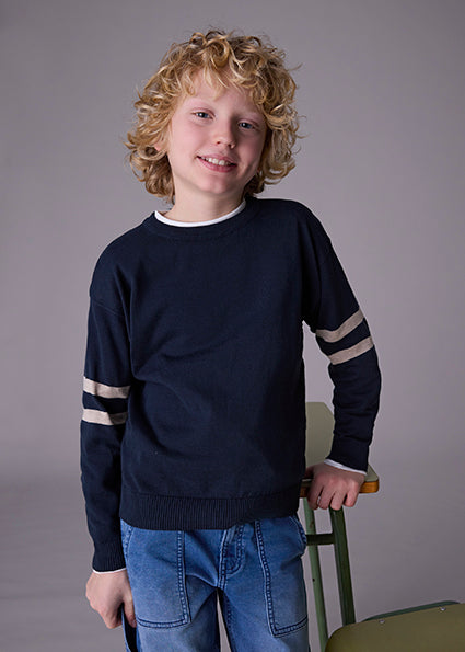 Navy/Beige Boy's Striped Knit Sweater