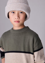 Load image into Gallery viewer, Boy&#39;s Olive/Black/Beige Color Block Knit Sweater
