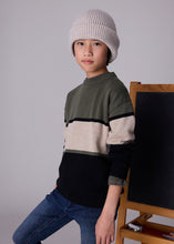 Load image into Gallery viewer, Boy&#39;s Olive/Black/Beige Color Block Knit Sweater
