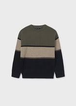 Load image into Gallery viewer, Boy&#39;s Olive/Black/Beige Color Block Knit Sweater
