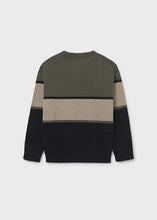 Load image into Gallery viewer, Boy&#39;s Olive/Black/Beige Color Block Knit Sweater
