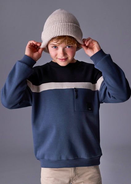Black/Beige/Blue Block Sweater
