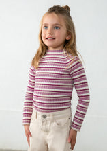 Load image into Gallery viewer, Gold Metallic/Rose/Cream Striped Mockneck Sweater
