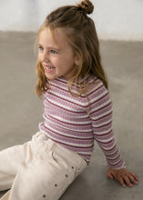 Load image into Gallery viewer, Gold Metallic/Rose/Cream Striped Mockneck Sweater
