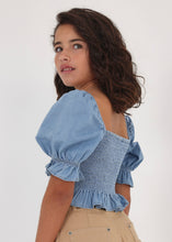 Load image into Gallery viewer, Denim Ruched Cropped Top
