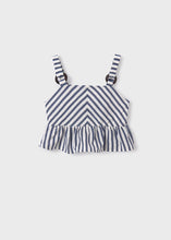Load image into Gallery viewer, Navy Stripe Cropped Peplum Tank
