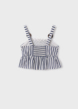 Load image into Gallery viewer, Navy Stripe Cropped Peplum Tank
