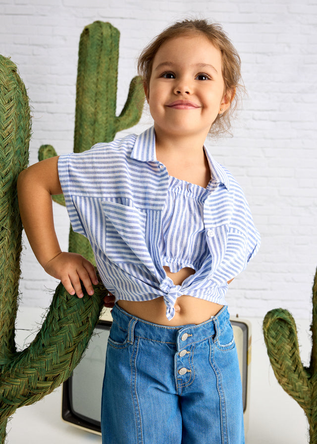2-Piece Indigo Striped Blouse with Top