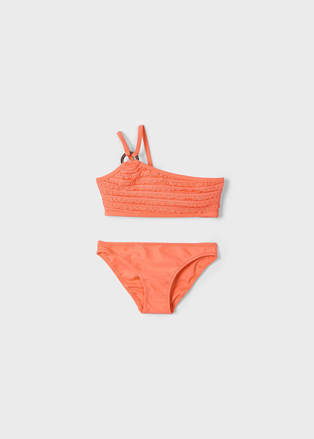 Tangerine Ruffle Bikini With Ring Detail
