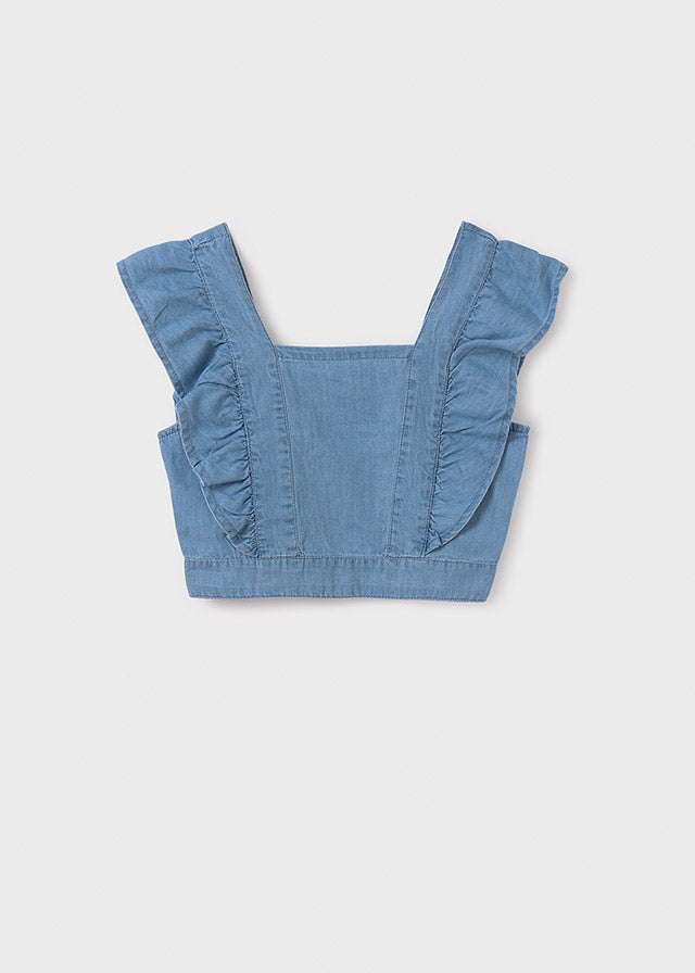 Light Denim Ruffle Crop Top