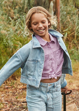 Load image into Gallery viewer, Girl&#39;s Light Wash Cropped Jean Jacket
