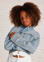 Load image into Gallery viewer, Girl&#39;s Light Wash Cropped Jean Jacket
