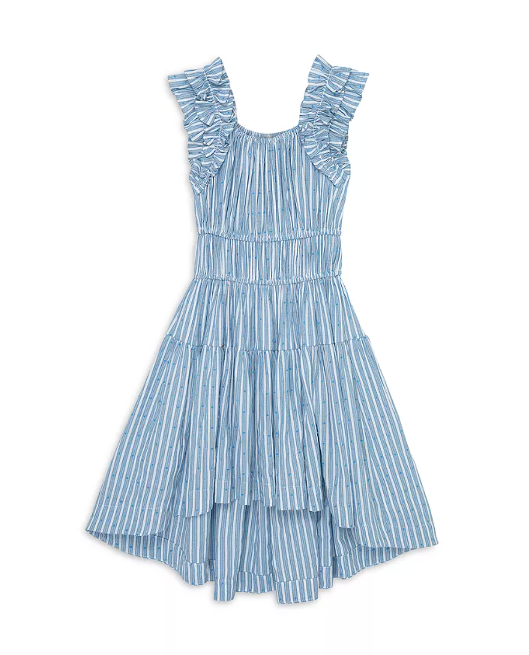 Blue Stripes Ruffled Smocked Dress