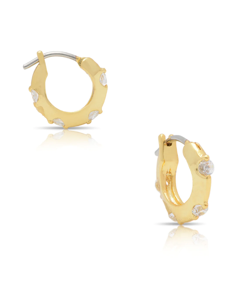 Gold Hoop Earrings With CZ Stones