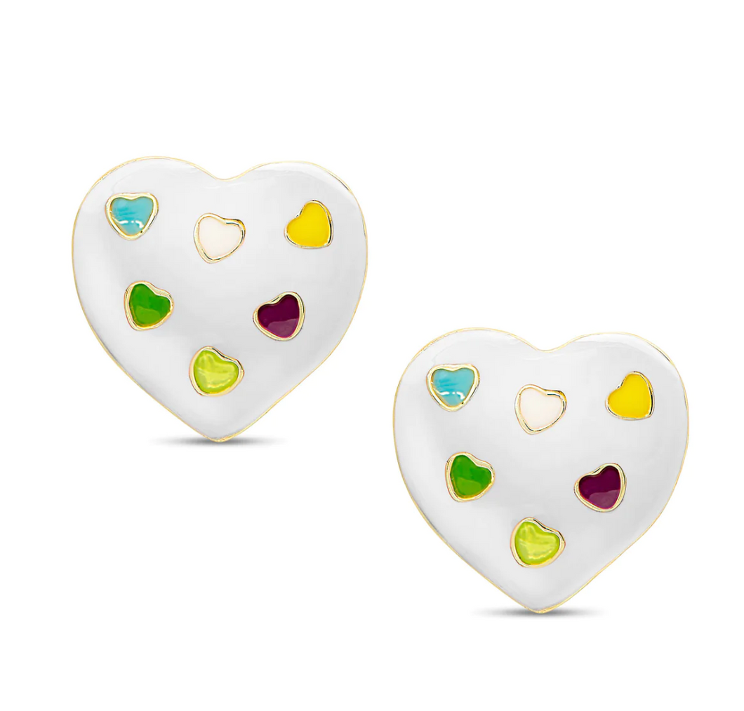 White Puffed Heart Stud Earrings