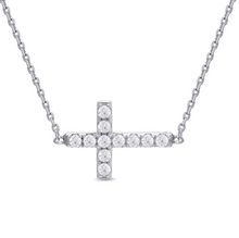 Load image into Gallery viewer, Sterling Silver Sideways Cross CZ Necklace
