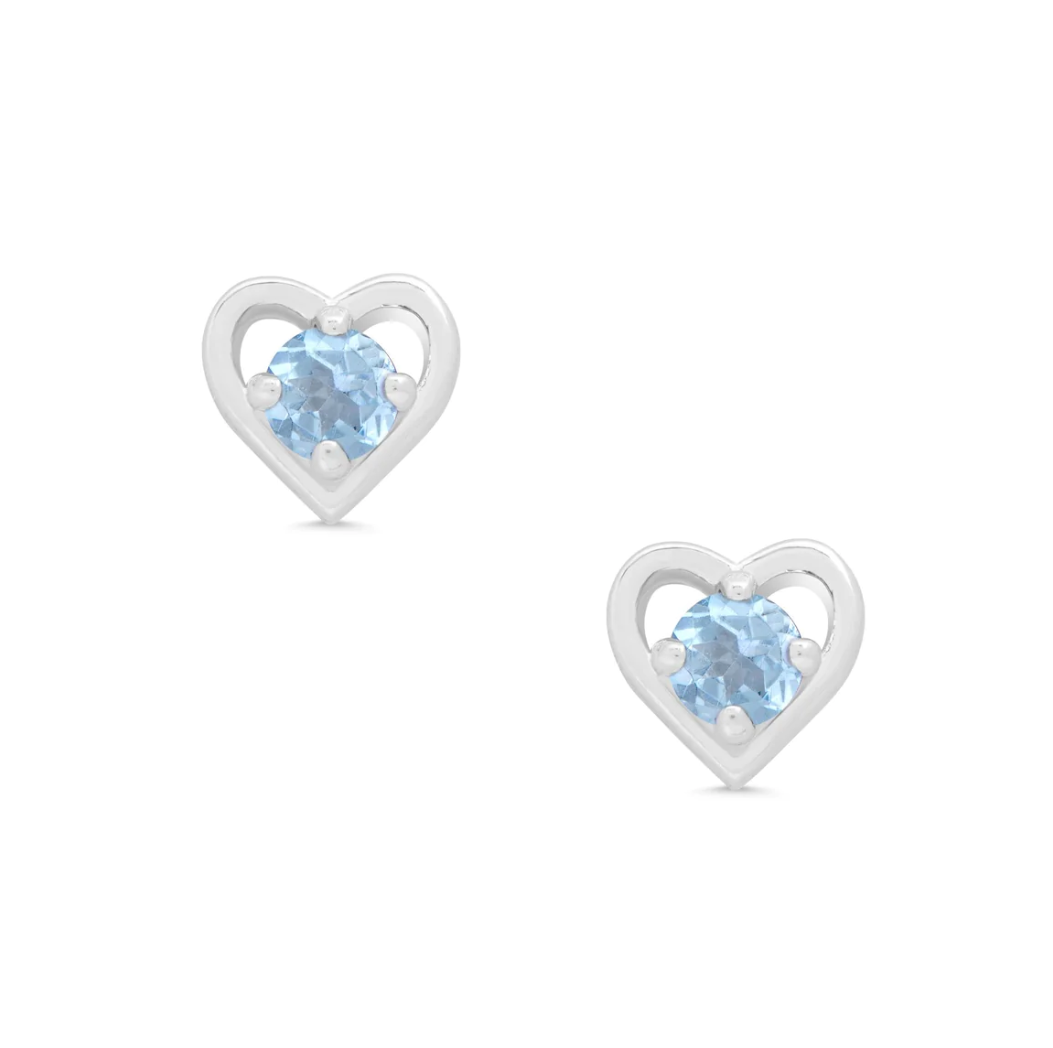 Sterling Silver Heart Blue CZ Stone Stud Earrings