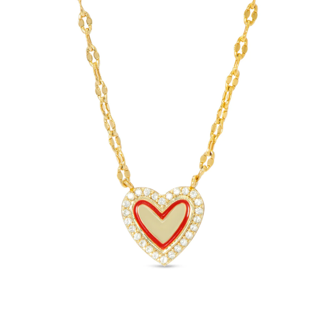 Red Heart & CZ Stone Necklace