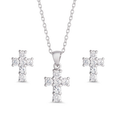 Load image into Gallery viewer, Sterling Silver Cross Necklace &amp; Earrings Set
