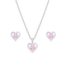 Load image into Gallery viewer, Pink CZ Heart Necklace &amp; Earring Set
