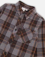 Load image into Gallery viewer, Dark Grey Plaid Flannel Button Up
