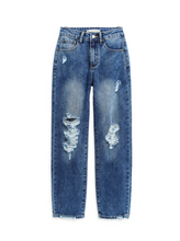 Load image into Gallery viewer, High Rise Straight Crop Distressed Denim
