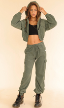 Load image into Gallery viewer, Olive Corduroy Drawstring Cropped Jacket
