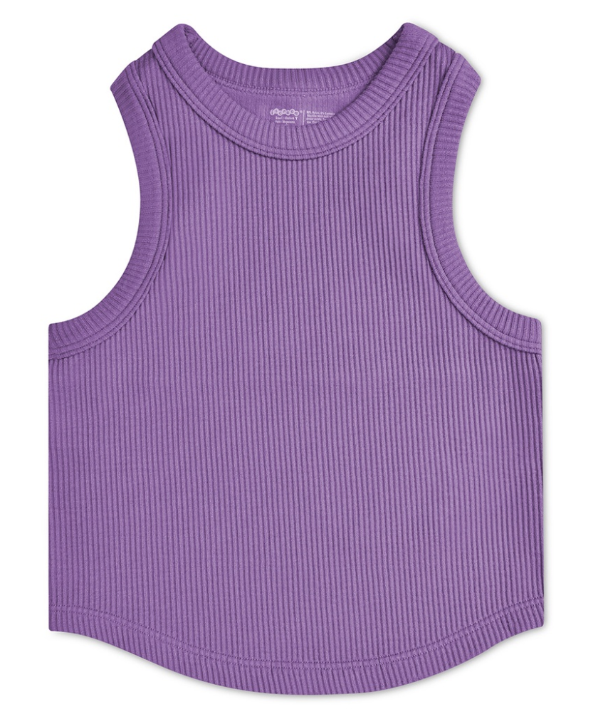 Vivid Violet Cropped Ribbed Racerback Tank Top