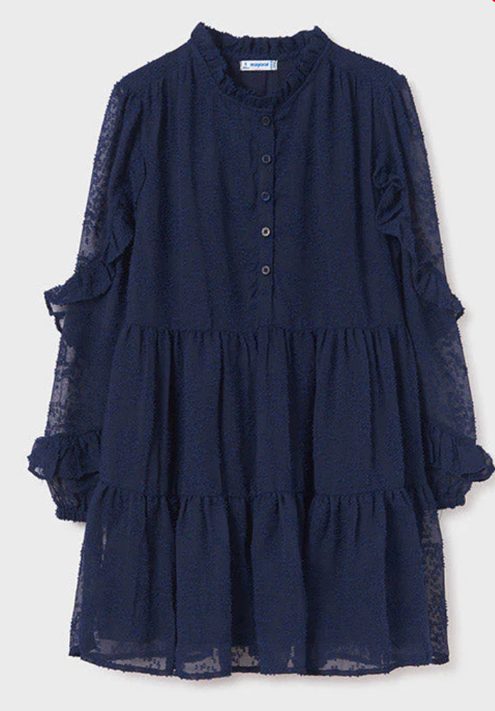 Chiffon Ruffled Navy Dress